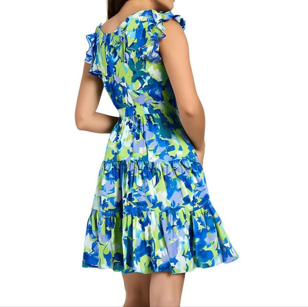 Floral Blue and Green Women's Dress - Picture 5 of 5